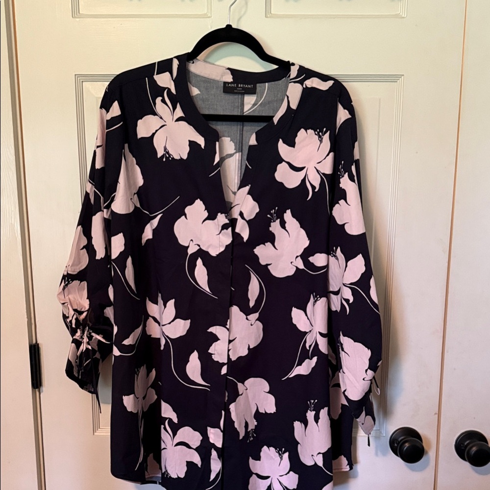 Lane Bryant Navy and Pink Floral Blouse